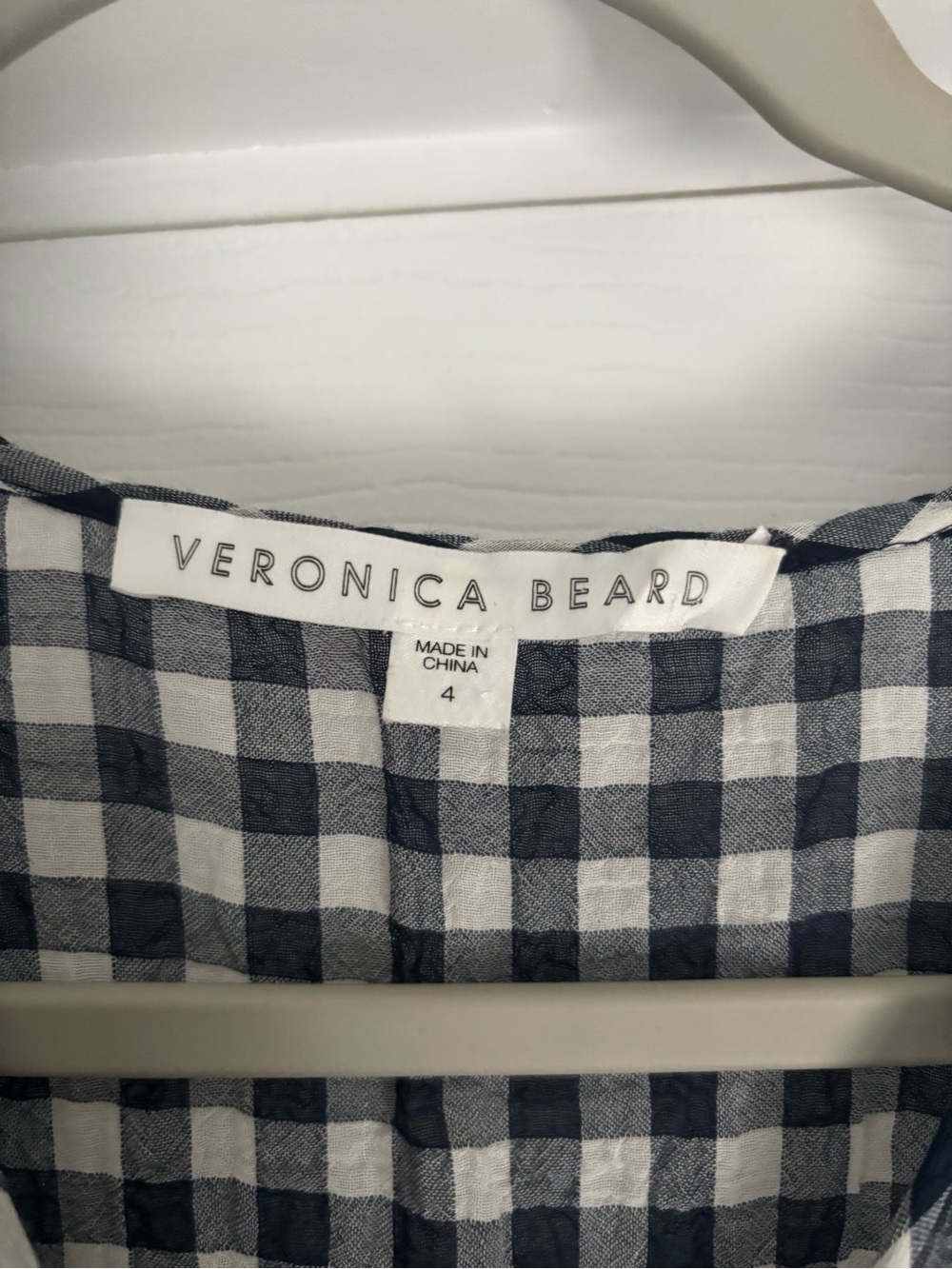 Veronica Beard Navy and White Gingham Ruffle Hem Dress - Picture 2 of 7